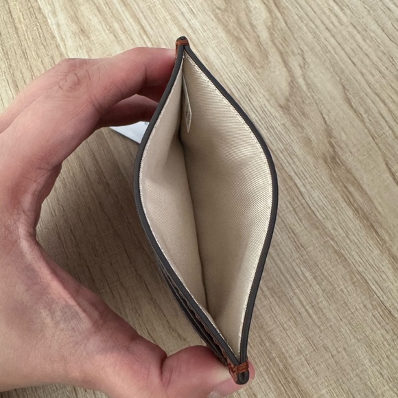 Tory Burch Brown Leather Card Holder with Gold Logo - Picture 3 of 4